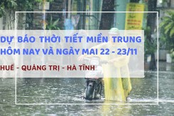 Dự báo thời tiết miền Trung hôm nay (22/11) và ngày mai (23/11) trời chuyển ẩm, mưa tăng tại Huế, Quảng Trị, Hà Tĩnh