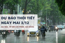 Dự báo thời tiết ngày mai 3/12, Hà Nội khả năng có mưa, TP HCM và Đà Nẵng mưa dông lúc chiều tối