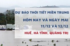 Dự báo thời tiết miền Trung hôm nay (11/12) và ngày mai (12/12) Huế và Hà Tĩnh mưa nhẹ về đêm, Quảng Trị trời quang, dễ chịu