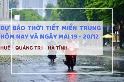 Dự báo thời tiết miền Trung hôm nay (19/12) và ngày mai (20/12) Huế, Quảng Trị, Hà Tĩnh duy trì mưa nhẹ, trời mát vào ngày cuối tuần
