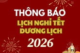 Chính thức chốt phương án nghỉ Tết Dương lịch năm 2026 là 4 ngày