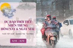 Dự báo thời tiết miền Trung hôm nay (3/12) và ngày mai (4/12) Huế, Quảng Trị mưa to đến rất to, Hà Tĩnh mưa rải rác, trời lạnh