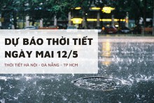Dự báo thời tiết ngày mai 12/5, Hà Nội, Đà Nẵng và  TP HCM cục bộ có nơi mưa to