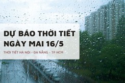 Dự báo thời tiết ngày mai 16/5, Hà Nội có mưa, Đà Nẵng mát mẻ và TP HCM mưa rào có dông