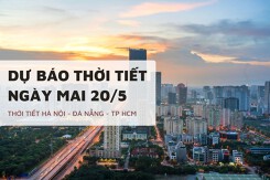 Dự báo thời tiết ngày mai 20/5, Hà Nội nắng nhẹ, Đà Nẵng và TP HCM nắng nóng, chiều tối có mưa