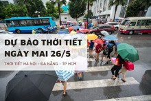 Dự báo thời tiết ngày mai 26/5, Hà Nội mưa dông, Đà Nẵng và TP HCM oi nóng, chiều có mưa rào
