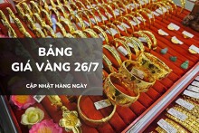 Bảng giá vàng ngày 26/7: Vàng SJC giảm phiên thứ ba liên tiếp, nhẫn trơn mất tới nửa triệu đồng/lượng