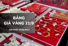 Bảng giá vàng ngày 21/8: Vàng SJC, nhẫn trơn và nữ trang đồng loạt vọt lên đỉnh mới