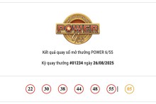 Kết quả xổ số Vietlott Power 6/55 hôm nay 26/08/2025 cả hai giải Jackpot đều vắng chủ