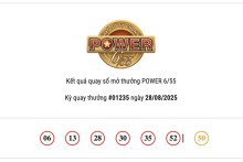 Kết quả xổ số Vietlott Power 6/55 hôm nay 28/08/2025 cả hai giải Jackpot đều vắng chủ
