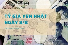 Tỷ giá yen Nhật hôm nay 8/8: Đồng loạt tăng tại ngân hàng, chợ đen biến động trái chiều