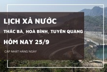 Lịch xả nước hôm nay 25/9 hồ Hòa Bình tăng mực nước, Tuyên Quang giảm mạnh lưu lượng, Thác Bà duy trì mở cửa xả mặt