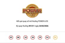Kết quả xổ số Vietlott Power 6/55 ngày 24/02/2026 cả hai giải Jackpot đều chưa tìm thấy chủ nhân