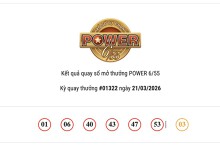 Kết quả xổ số Vietlott Power 6/55 ngày 21/03/2026: Cả hai giải Jackpot đều không có chủ nhân trúng thưởng