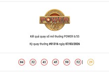 Kết quả xổ số Vietlott Power 6/55 hôm nay 07/03/2026 hai giải Jackpot vẫn chưa có người sở hữu