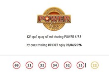 Kết quả xổ số Vietlott Power 6/55 ngày 02/04/2026 Jackpot 2 hơn 5 tỷ đồng đã có chủ