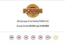 Kết quả xổ số Vietlott Power 6/55 ngày 21/04/2026 cả hai giải Jackpot đều chưa tìm được chủ nhân may mắn