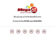 Kết quả xổ số Vietlott Mega 6/45 ngày 26/04/2026 Jackpot hơn 13,3 tỷ đồng không có chủ