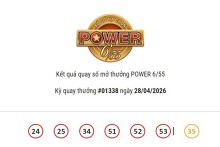 Kết quả xổ số Vietlott Power 6/55 ngày 28/04/2026 cả hai giải Jackpot đều không có chủ nhân trúng thưởng