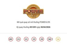 Kết quả xổ số Vietlott Power 6/55 ngày 30/04/2026 cả hai giải Jackpot đều không có chủ nhân trúng thưởng