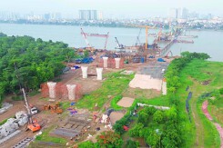 Hình ảnh cầu Trần Hưng Đạo dần lộ diện hình hài sau 8 tháng thi công