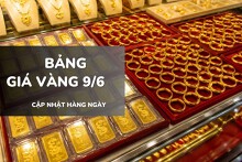 Bảng giá vàng hôm nay 9/6: Vàng SJC, nhẫn trơn tiếp tục trượt sâu, nữ trang giảm mạnh nhất tới 5,5 triệu đồng