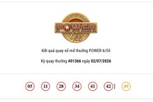 Kết quả xổ số Vietlott Power 6/55 hôm nay 02/07/2026 Jackpot 1 và Jackpot 2 tiếp tục vô chủ