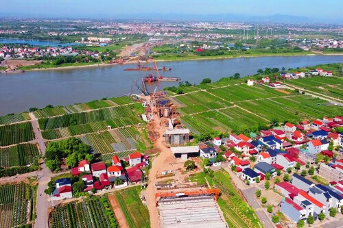Hình ảnh cầu Mễ Sở đang thi công trên đường Vành đai 4