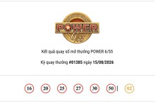 Kết quả xổ số Vietlott Power 6/55 hôm nay 15/08/2026 hai Jackpot vẫn chưa gọi tên người trúng