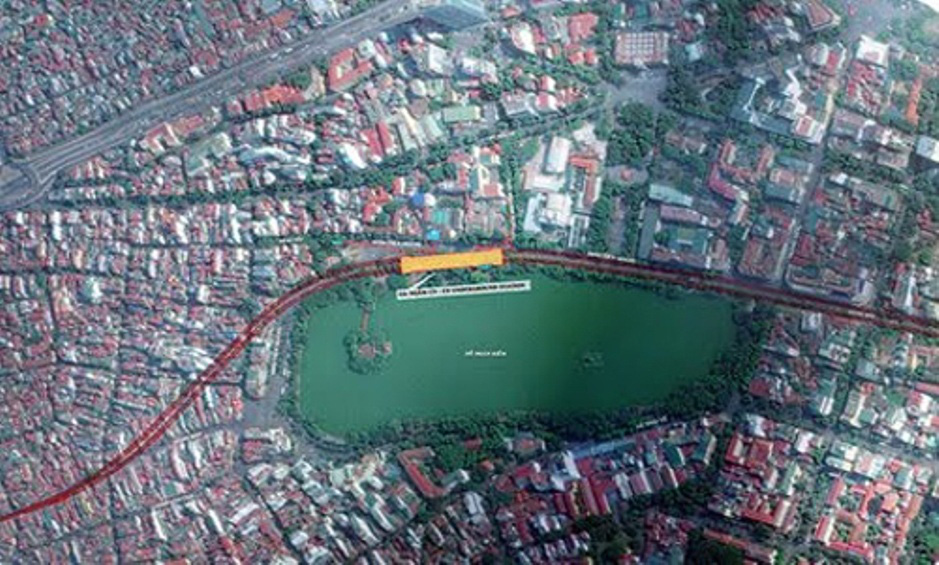 Hướng tuyến dự kiến của đường sắt Nam Thăng Long - Trần Hưng Đạo đoạn qua khu vực hồ Hoàn Kiếm Hướng tuyến dự kiến của đường sắt Nam Thăng Long - Trần Hưng Đạo đoạn qua khu vực hồ Hoàn Kiếm