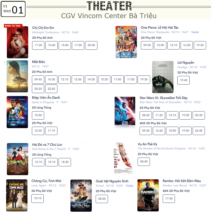 Lịch chiếu phim hôm nay tại một số rạp CGV Hà Nội - Ảnh 2. Lịch chiếu phim hôm nay tại một số rạp CGV Hà Nội - Ảnh 2.