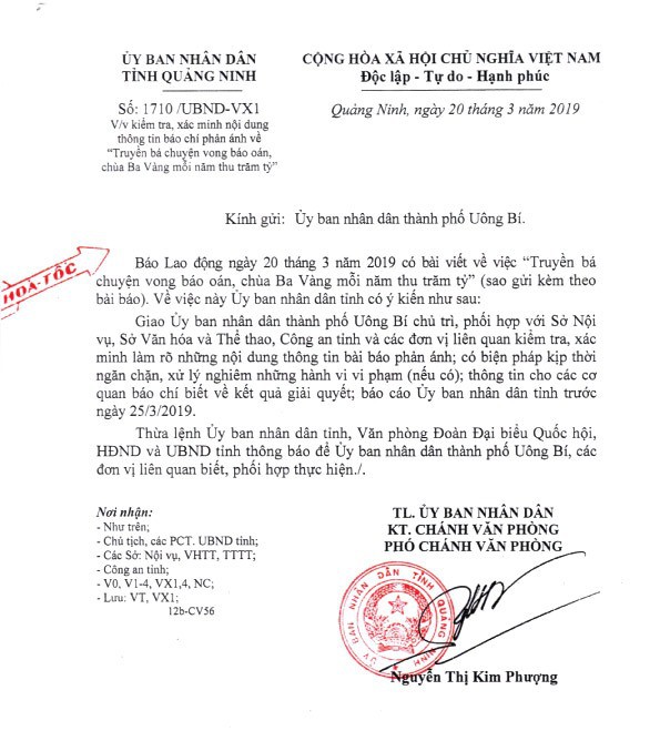 UBND tỉnh Quảng Ninh xác minh vụ chùa Ba Vàng lợi dụng vong báo oán, thu trăm tỉ đồng mỗi năm - Ảnh 1. UBND tỉnh Quảng Ninh xác minh vụ chùa Ba Vàng lợi dụng vong báo oán, thu trăm tỉ đồng mỗi năm - Ảnh 1.