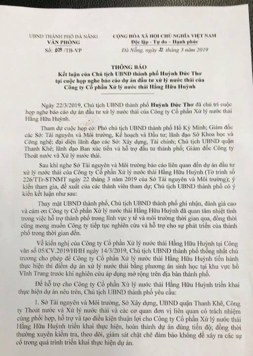 Vụ ông Dũng lò vôi muốn rút công trình xử lí nước thải tặng Đà Nẵng: Chủ tịch thành phố đồng ý triển khai - Ảnh 1. Vụ ông Dũng lò vôi muốn rút công trình xử lí nước thải tặng Đà Nẵng: Chủ tịch thành phố đồng ý triển khai - Ảnh 1.