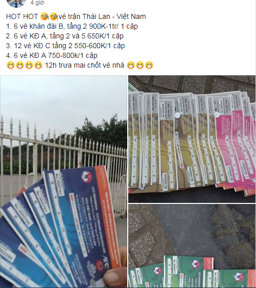 Vé chợ đen trận Việt Nam - Thái Lan tăng gấp đôi trước giờ bóng lăn, dân phe bán 10 cặp một lần - Ảnh 1. Vé chợ đen trận Việt Nam - Thái Lan tăng gấp đôi trước giờ bóng lăn, dân phe bán 10 cặp một lần - Ảnh 1.