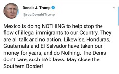 Ông Trump trên Twitter tuyên bố đóng cửa biên giới với Mexico