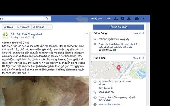 Triệu tập chủ Facebook thời trang tung tin đồn về dịch tả lợn châu Phi - Ảnh 1. Triệu tập chủ Facebook thời trang tung tin đồn về dịch tả lợn châu Phi - Ảnh 1.