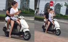 Hồ Ngọc Hà 'tái phạm' lỗi không đội mũ bảo hiểm khi đi xe máy cùng Kim Lý