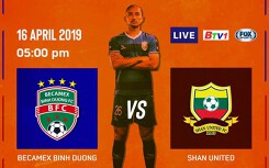 Xem trực tiếp Bình Dương vs Shan United (17h00, 16/4), AFC Cup 2019