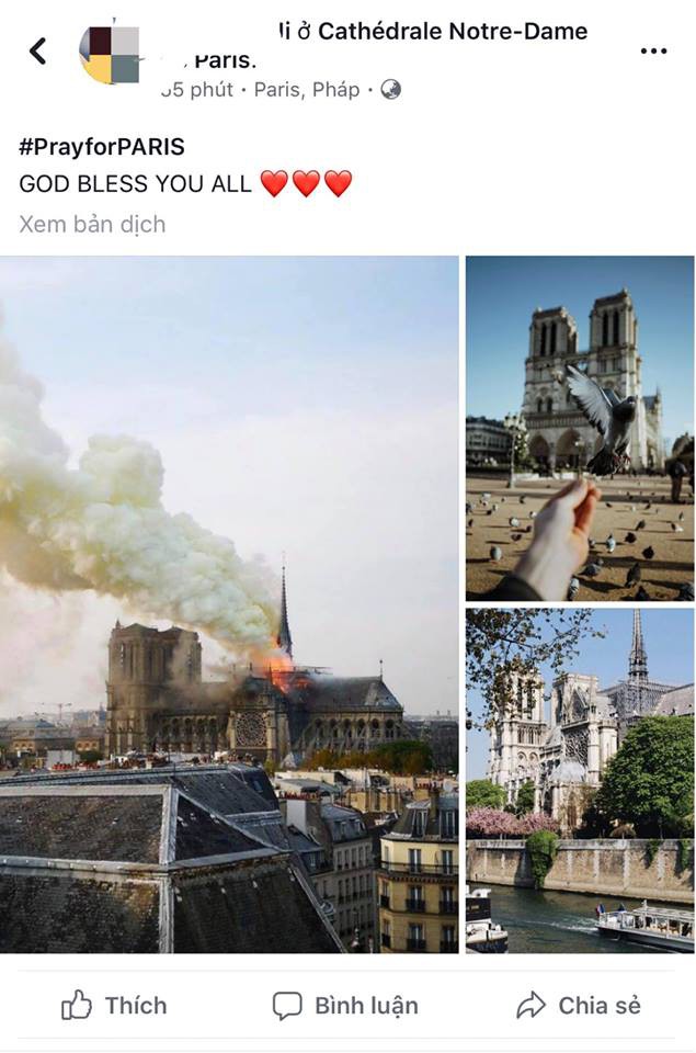 Dân mạng Việt Nam chia sẻ nỗi buồn với người dân Paris bằng hashtag #PrayforParis sau vụ cháy Nhà thờ Đức Bà - Ảnh 12. Dân mạng Việt Nam chia sẻ nỗi buồn với người dân Paris bằng hashtag #PrayforParis sau vụ cháy Nhà thờ Đức Bà - Ảnh 12.