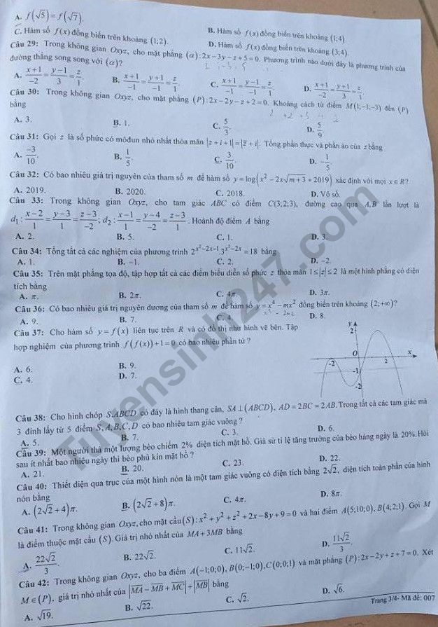 Đề thi thử THPT quốc gia 2019 môn Toán Sở GD&ĐT Hà Tĩnh - Ảnh 3. Đề thi thử THPT quốc gia 2019 môn Toán Sở GD&ĐT Hà Tĩnh - Ảnh 3.