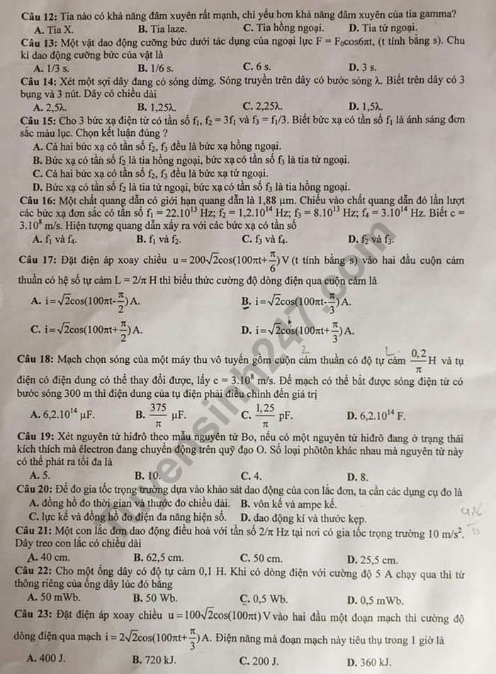 Đề thi thử THPT quốc gia 2019 môn Vật lí Sở GD&ĐT Hà Tĩnh - Ảnh 2.