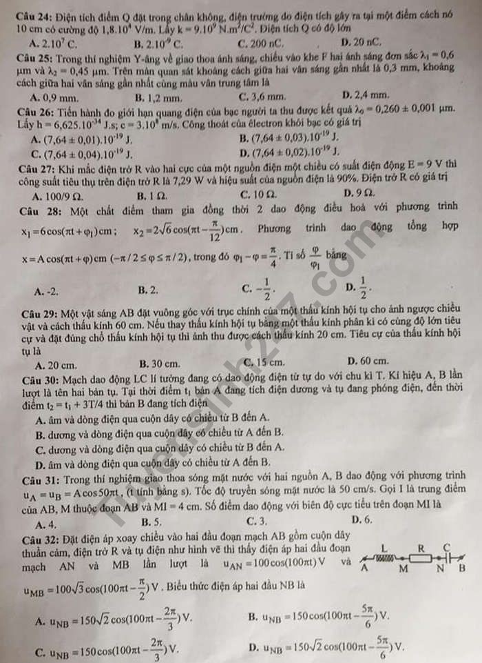 Đề thi thử THPT quốc gia 2019 môn Vật lí Sở GD&ĐT Hà Tĩnh - Ảnh 3.