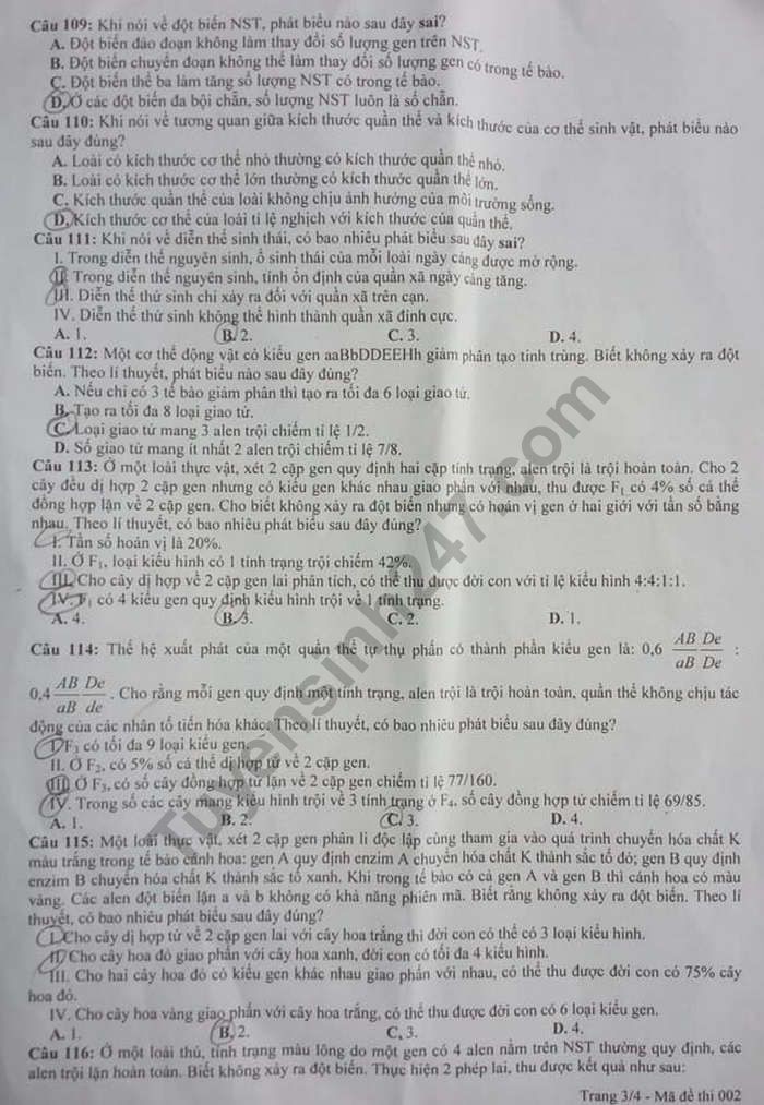 Đề thi thử THPT quốc gia 2019 môn Sinh học Sở GD&ĐT Hà Tĩnh - Ảnh 3.