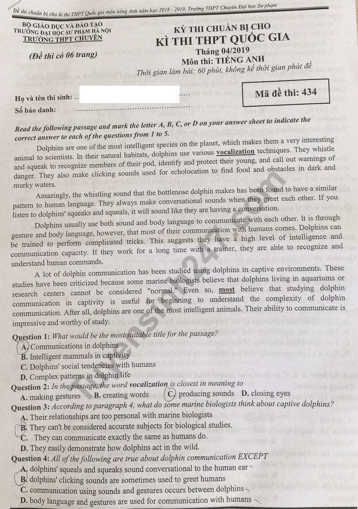 Đề thi thử THPT quốc gia 2019 môn Tiếng Anh THPT chuyên ĐH Sư phạm Hà Nội - Ảnh 1. Đề thi thử THPT quốc gia 2019 môn Tiếng Anh THPT chuyên ĐH Sư phạm Hà Nội - Ảnh 1.