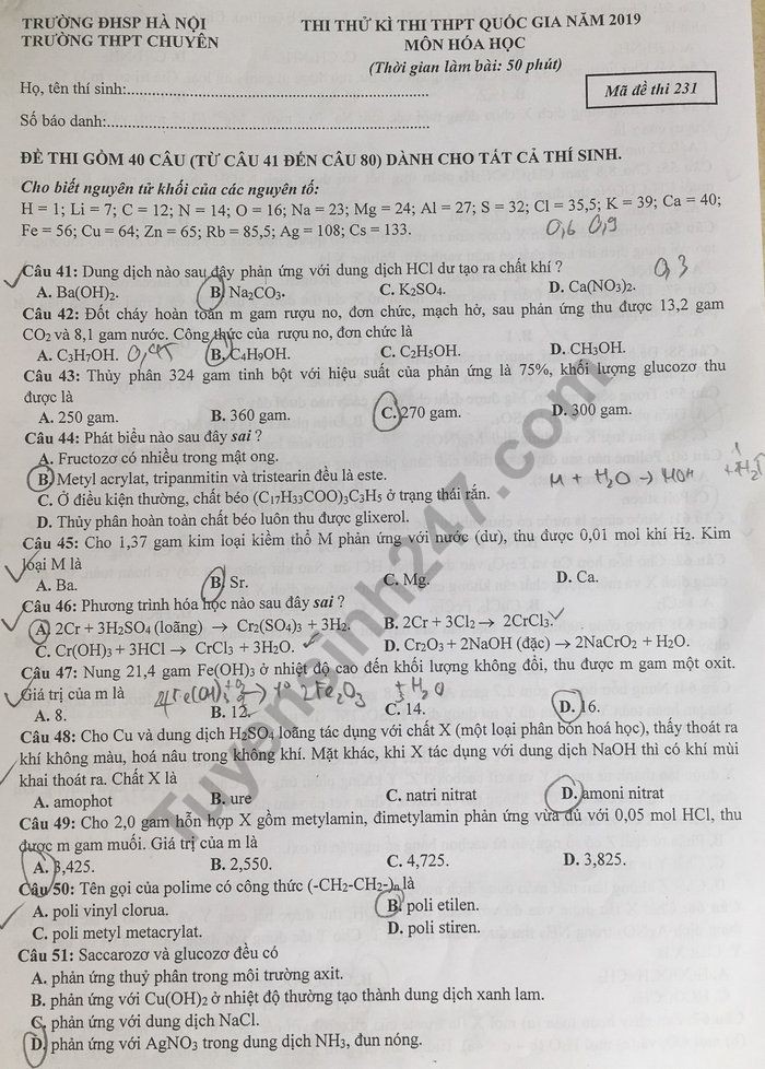 Đề thi thử THPT quốc gia 2019 môn Hóa học THPT chuyên ĐH Sư phạm Hà Nội và đáp án - Ảnh 1. Đề thi thử THPT quốc gia 2019 môn Hóa học THPT chuyên ĐH Sư phạm Hà Nội và đáp án - Ảnh 1.