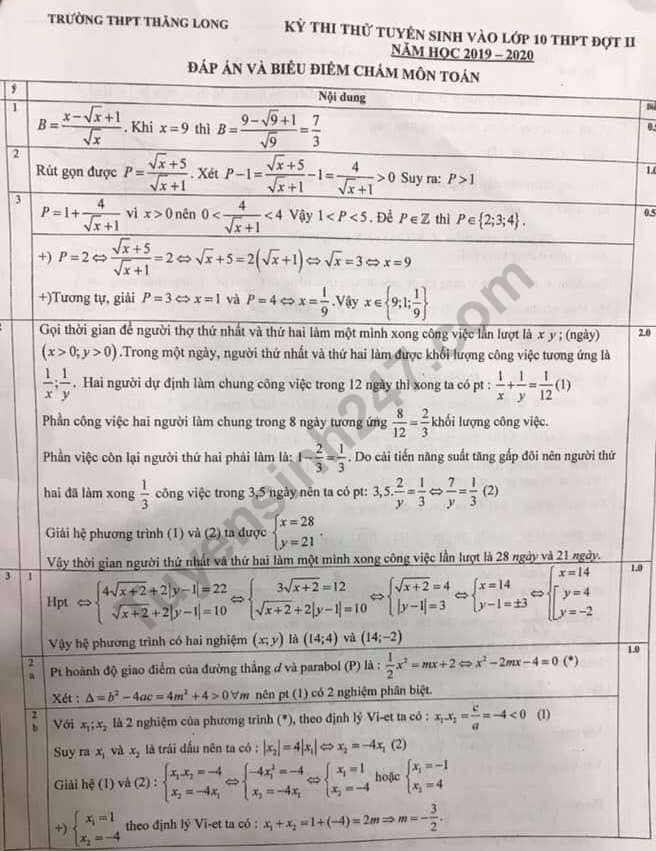 Đề thi thử vào lớp 10 môn Toán THPT Thăng Long năm 2019 lần 2 kèm đáp án - Ảnh 2. Đề thi thử vào lớp 10 môn Toán THPT Thăng Long năm 2019 lần 2 kèm đáp án - Ảnh 2.