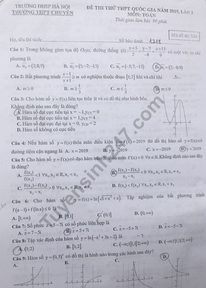 Đề thi thử THPT quốc gia 2019 môn Toán THPT chuyên ĐH Sư phạm Hà Nội lần 3 - Ảnh 1. Đề thi thử THPT quốc gia 2019 môn Toán THPT chuyên ĐH Sư phạm Hà Nội lần 3 - Ảnh 1.