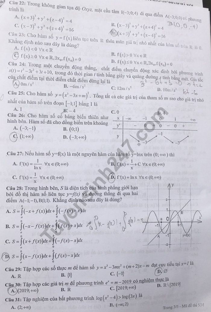 Đề thi thử THPT quốc gia 2019 môn Toán THPT chuyên ĐH Sư phạm Hà Nội lần 3 - Ảnh 3. Đề thi thử THPT quốc gia 2019 môn Toán THPT chuyên ĐH Sư phạm Hà Nội lần 3 - Ảnh 3.