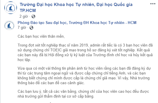 3 học viên cao học bị đình chỉ vì sử dụng chứng chỉ TOEIC giả - Ảnh 1. 3 học viên cao học bị đình chỉ vì sử dụng chứng chỉ TOEIC giả - Ảnh 1.