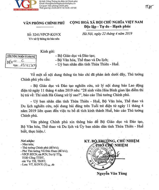 Thủ tướng yêu cầu Bộ Giáo dục báo cáo, xử lý thông tin gian lận điểm thi mà báo chí nêu - Ảnh 1. Thủ tướng yêu cầu Bộ Giáo dục báo cáo, xử lý thông tin gian lận điểm thi mà báo chí nêu - Ảnh 1.
